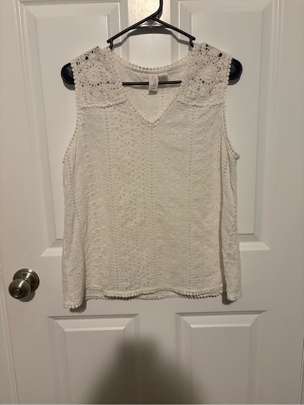 Boho Summer Resortwear Garden Party Eyelet Crochet Joie White Tank